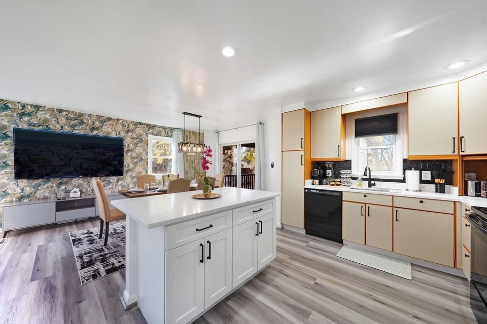 A chef's dream; Spacious kitchen, big island, and all your favorite appliances.