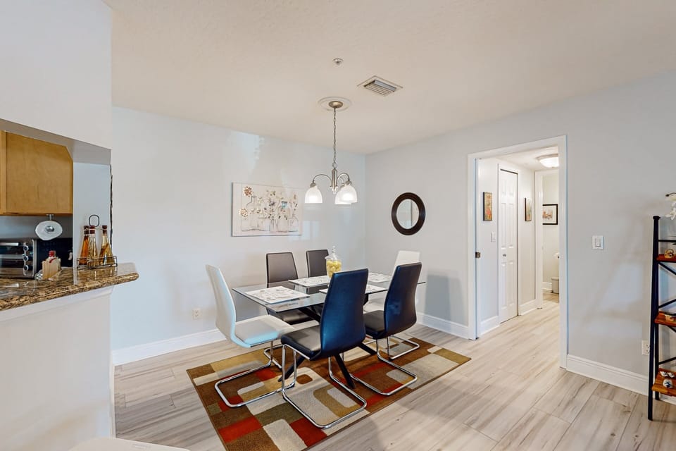 Kitchen seamlessly blends into dining area space and living room