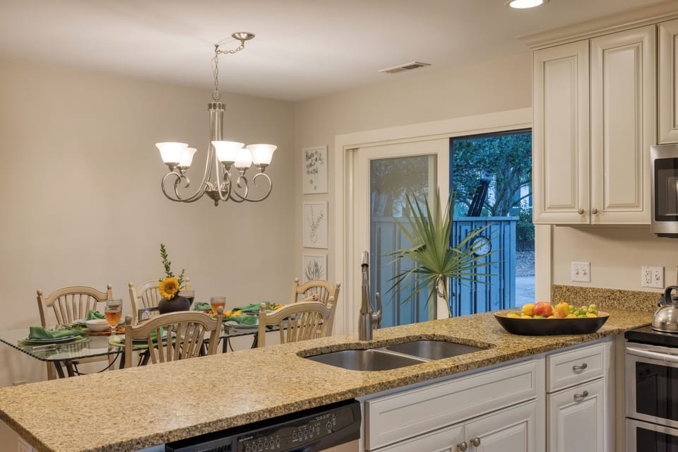 Ample counter space in the kitchen for meal prepping.