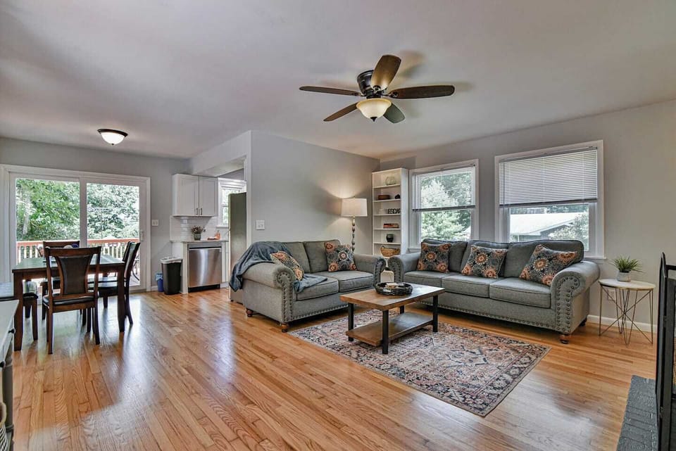 Hardwood flooring in spacious living room