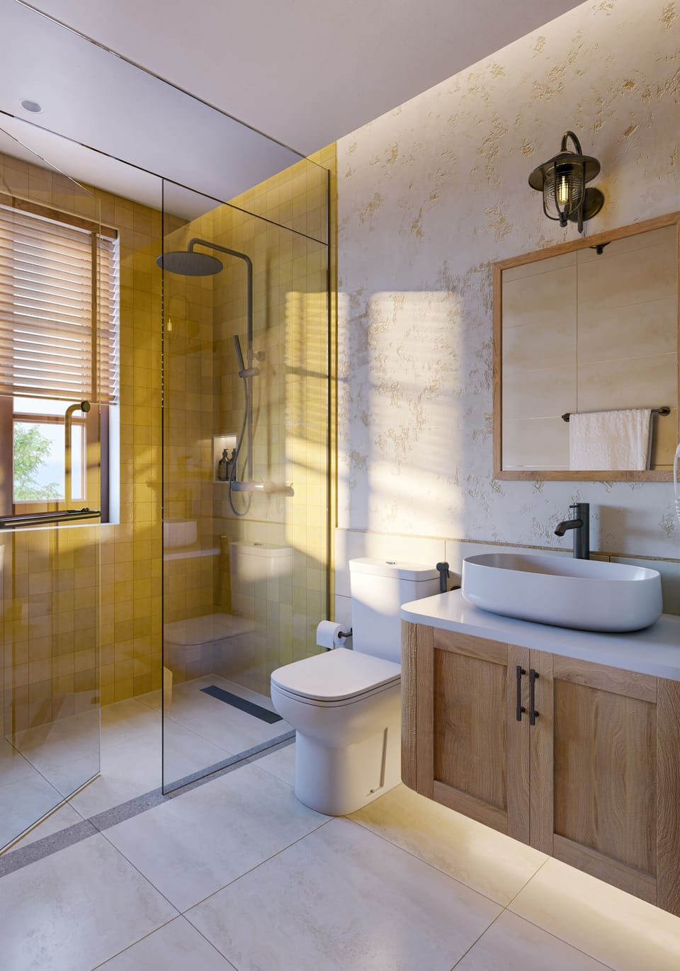 Shower, hydromassage showerhead, free toiletries, hair dryer