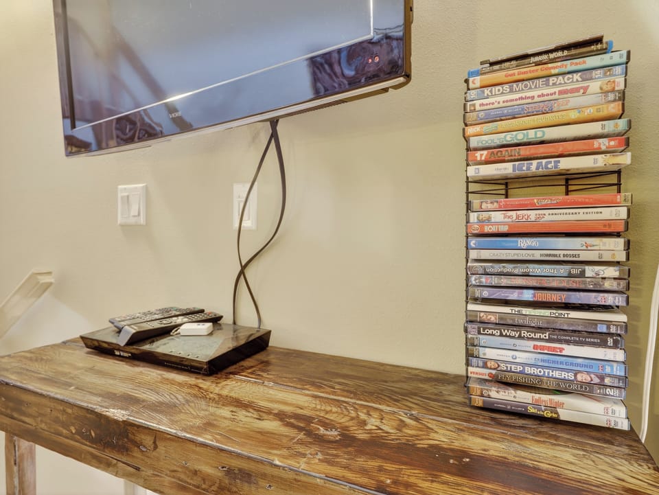 Cozy up for movie night with your extensive DVD collection and flat-screen TV perfectly positioned for relaxing evenings in your home away from home.