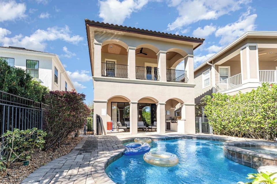 Take a dip in the crystal-clear pool or unwind in the bubbling hot tub, both with complimentary heat — no extra charges, ever. Lounge chairs, shaded seating, and tropical landscaping create a true resort vibe without leaving home.