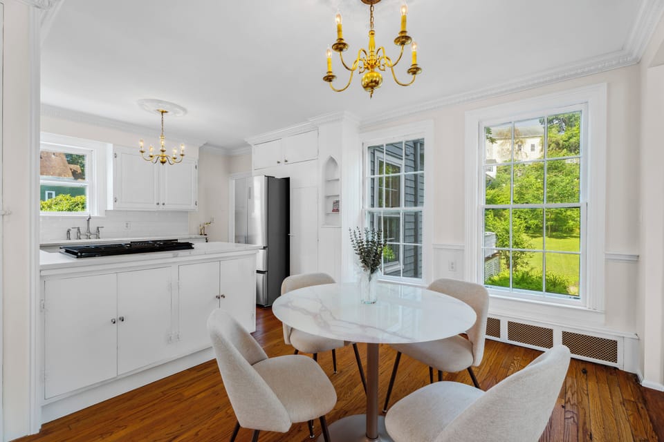 The renovated kitchen has been modernized and comes fully equipped 