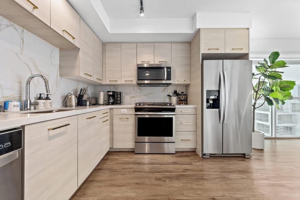 Ample counter space for meal prep or setting up a coffee bar.