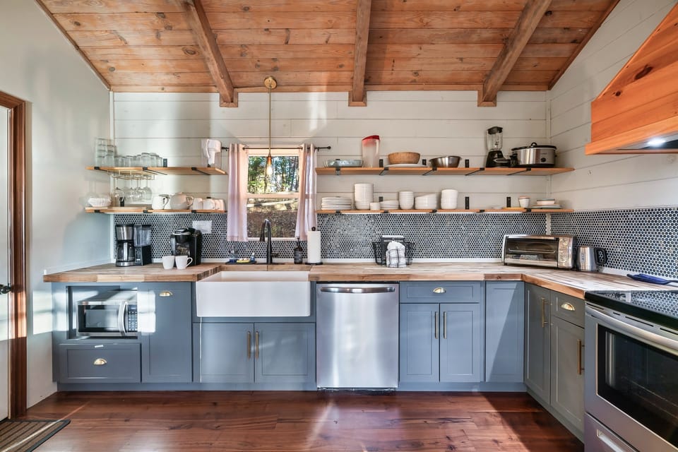 Fully stocked kitchen with modern appliances and dining space for family meals