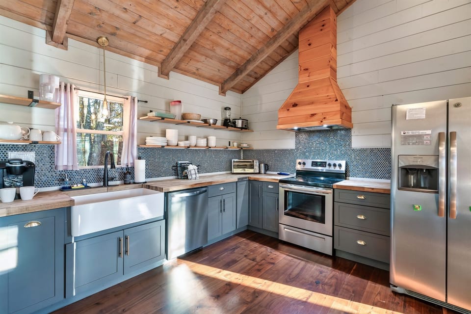 Fully stocked kitchen with modern appliances and dining space for family meals