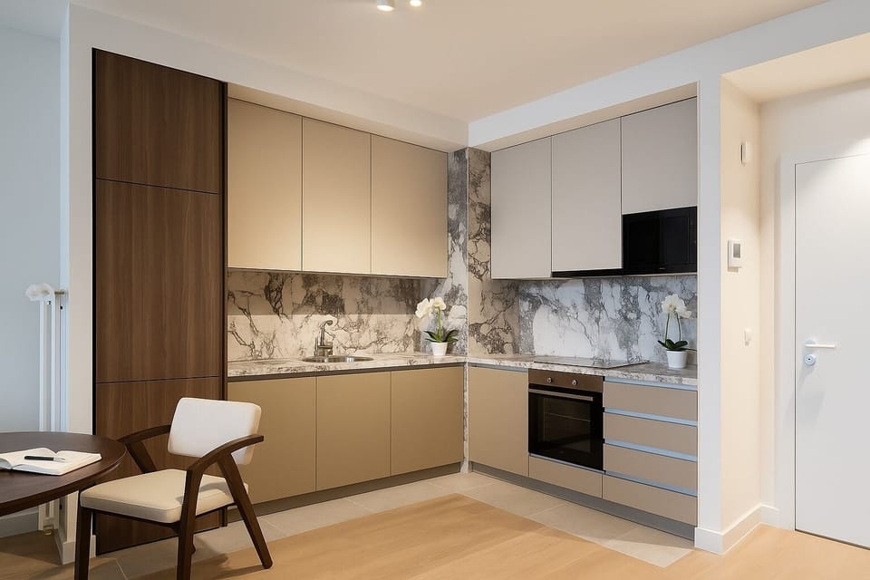 Superior Apartment, Patio | Private kitchen | Fridge, microwave, oven, stovetop