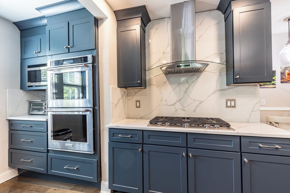 Modern kitchen with a sleek stove, oven, microwave & great prep space
