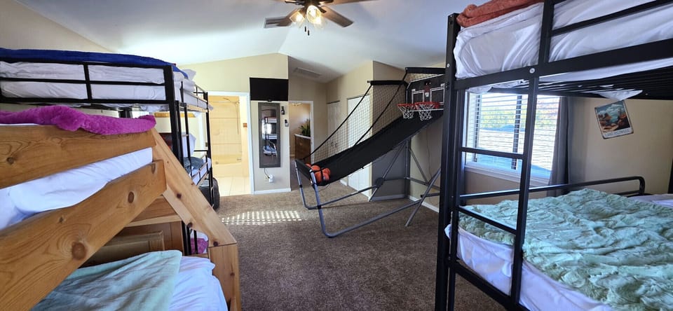 Bunk Room with Slide and Basketball Arcade Game