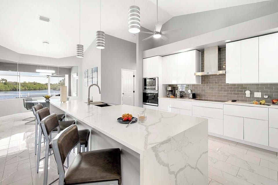 Kitchen with Waterfall Island