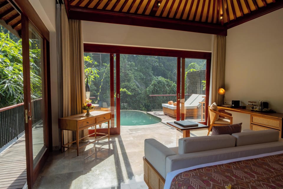 Riverside Heated Pool Villa | Premium bedding, free minibar items, in-room safe, desk