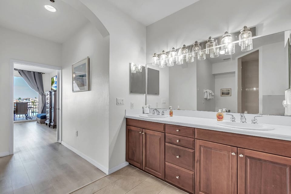 Large Primary bathroom with double vanity
