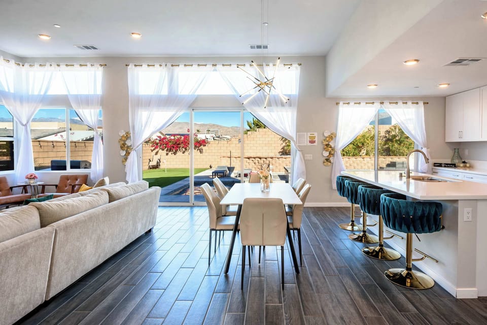 Evening View of dining and kitchen
