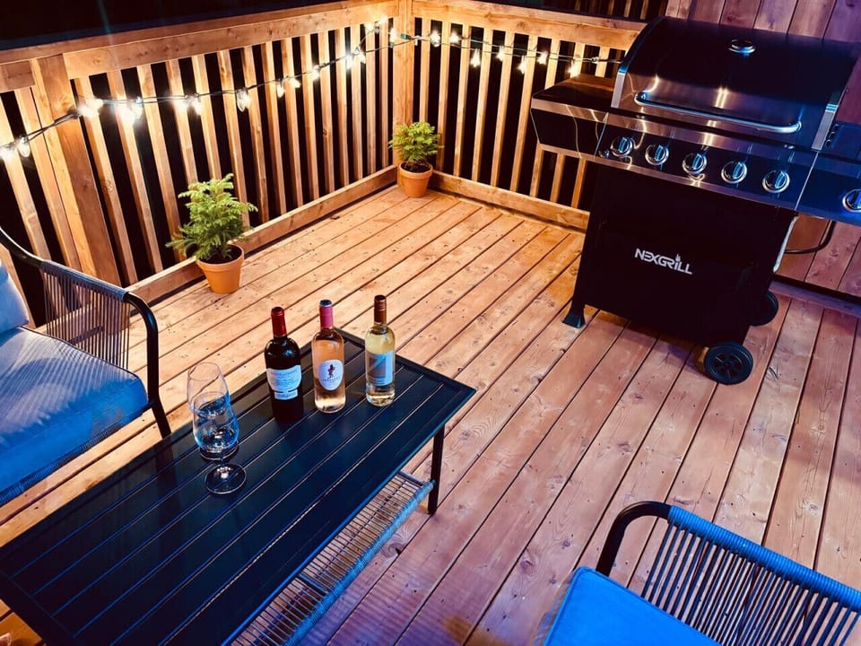 Deck and BBQ at night!