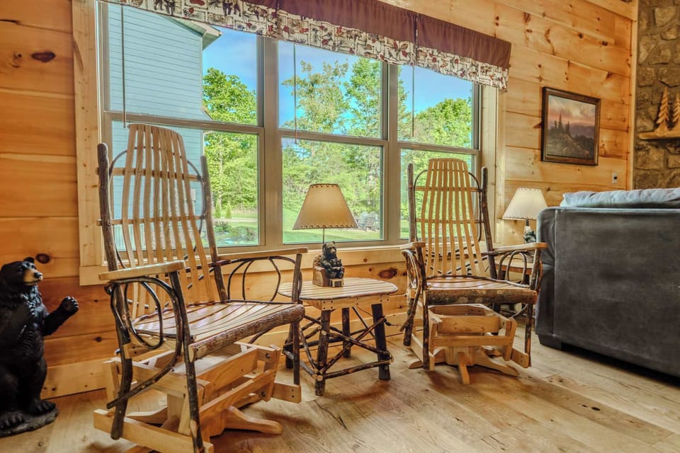 Claim a rocking chair by the window for your morning coffee — this is prime bear-watching real estate.