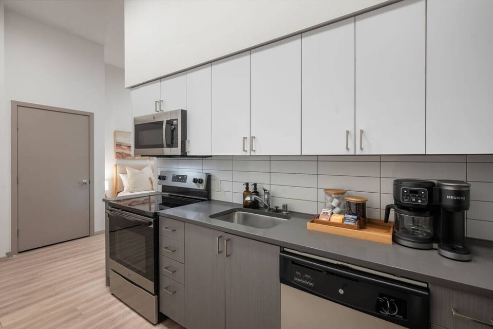 Modern kitchen equipped with all essentials for easy dining in.