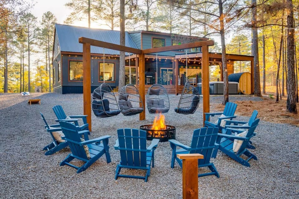 Cozy up and roast some s'mores beside this glowing campfire. 