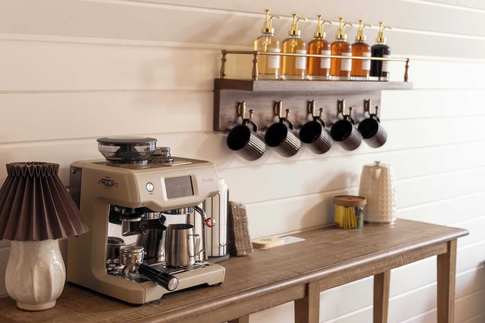 Coffee Bar with Espresso Machine and Mug Rack