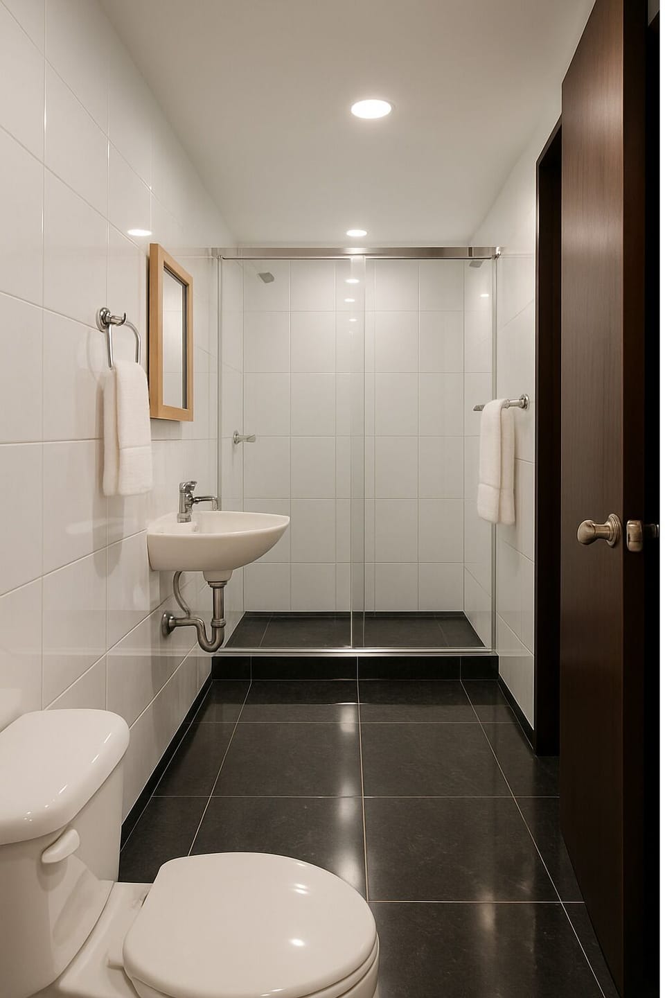 Shower, towels, soap, toilet paper