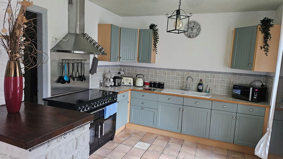 Full-size fridge, microwave, oven, stovetop