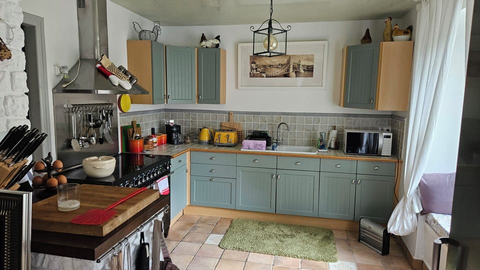 Full-size fridge, microwave, oven, stovetop