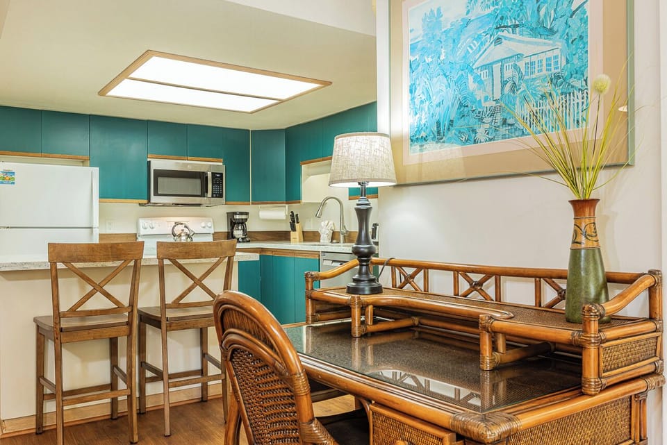Living room includes a workspace for added convenience