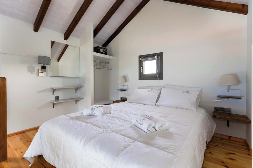 Cozy Double Bedroom with Slanted Beamed Ceiling
Inviting design combining wooden architectural elements and comfortable bedding.