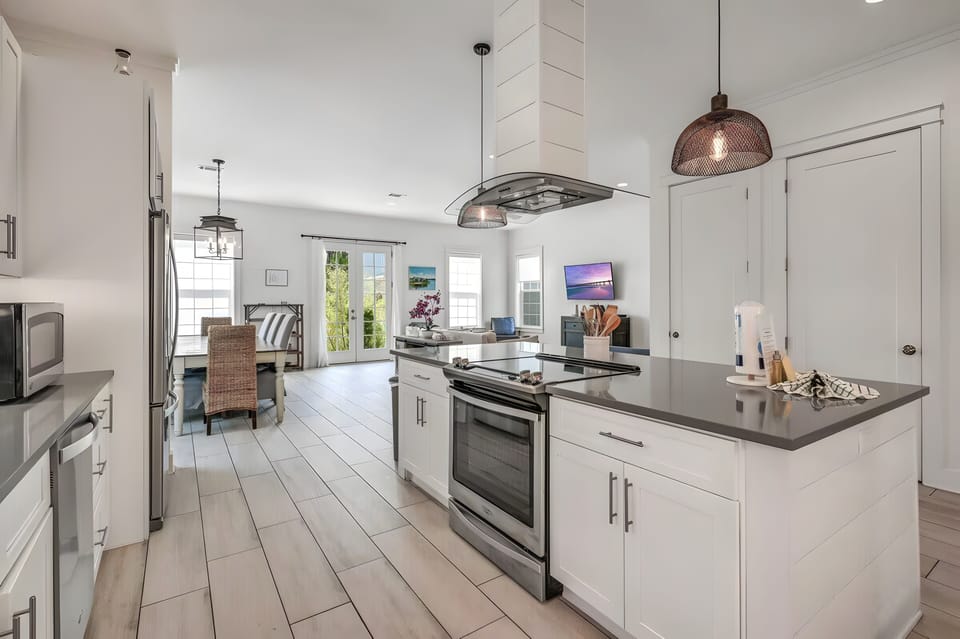 Bright, stylish kitchen with sleek finishes and inviting warmth.