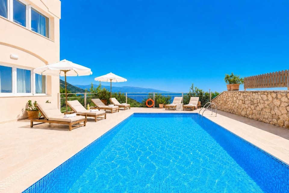 Private pool and terrace with sea views