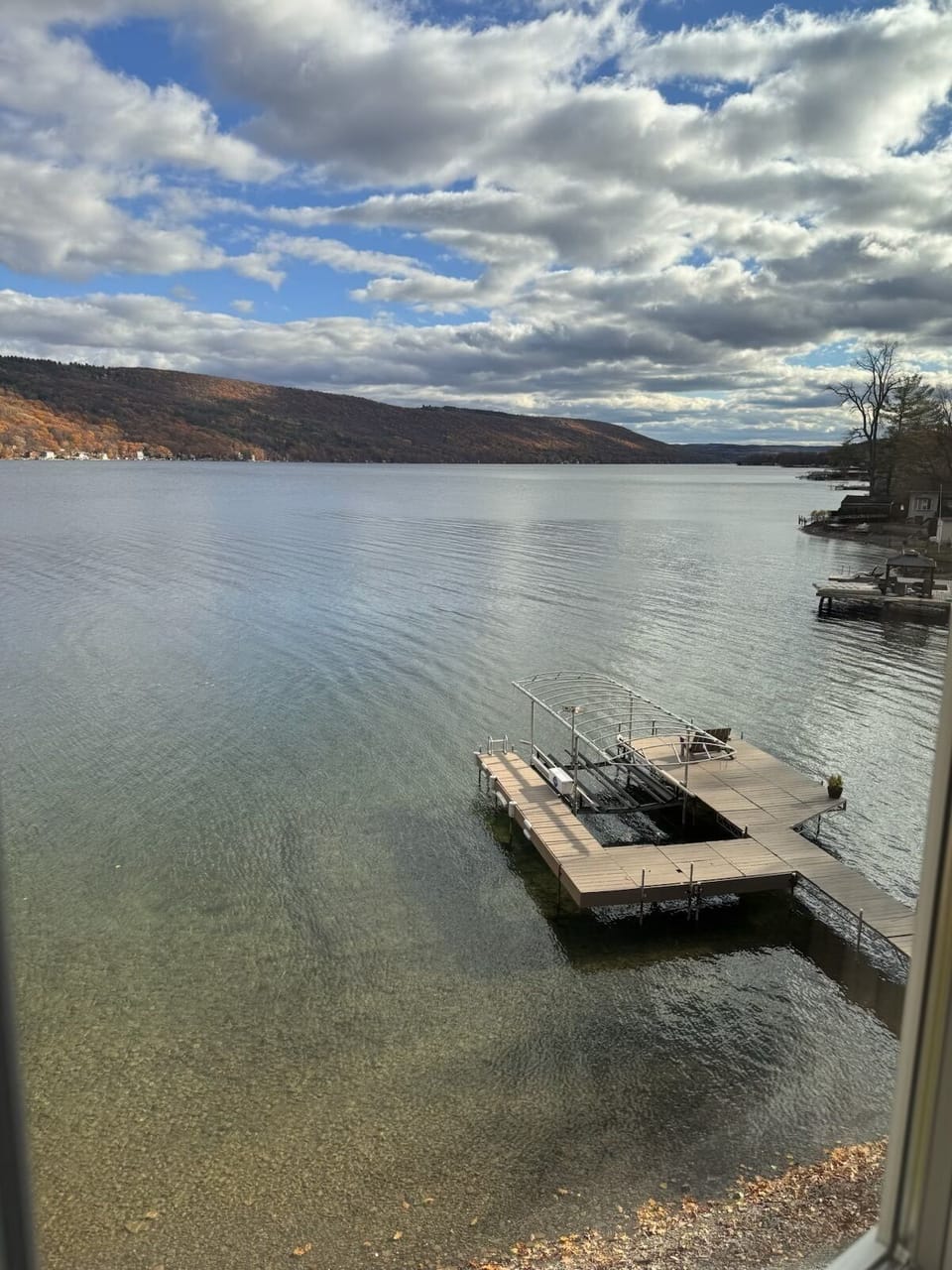 Dock has been removed for the Winter season, parked on half of the beach. 