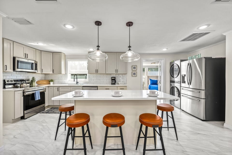 The well-equipped kitchen makes meal prep easy, whether it's a quick breakfast or fresh Gulf seafood dinner.