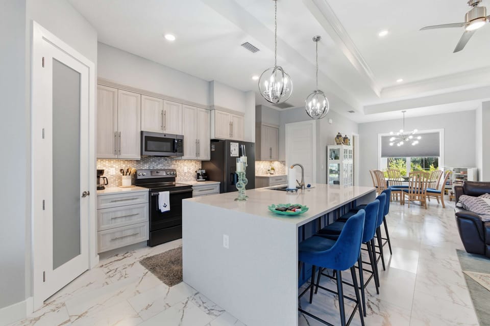 Kitchen with waterfall island