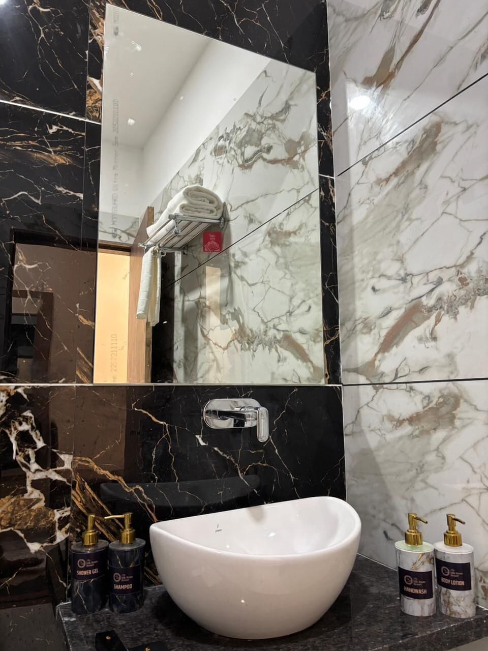 Shower, towels, soap, shampoo