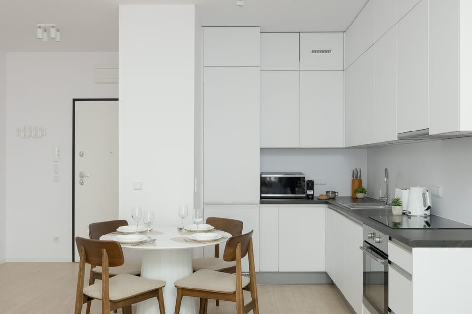 The fully equipped kitchenette includes everything you need for a home-cooked meal.