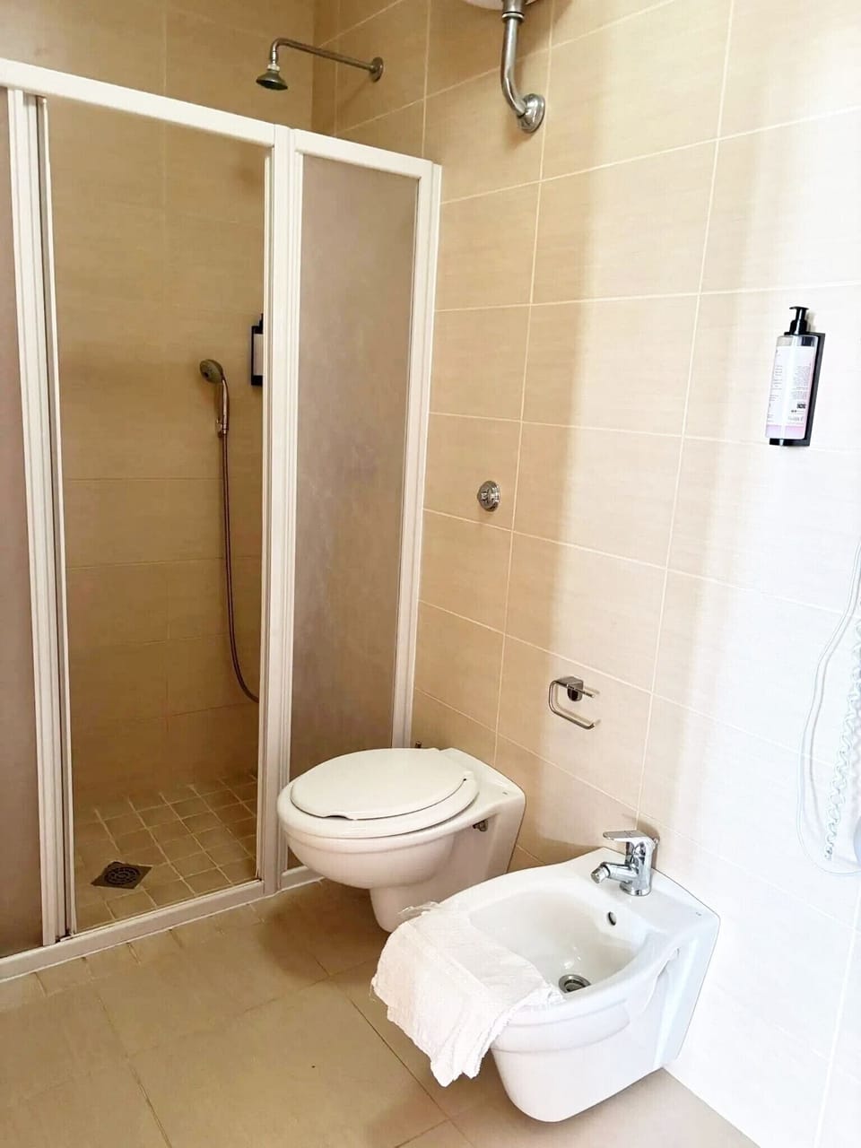 Shower, free toiletries, hair dryer, towels