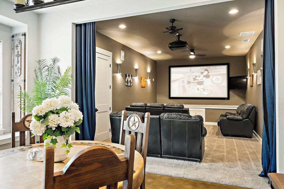 Movie theater behind the game night table