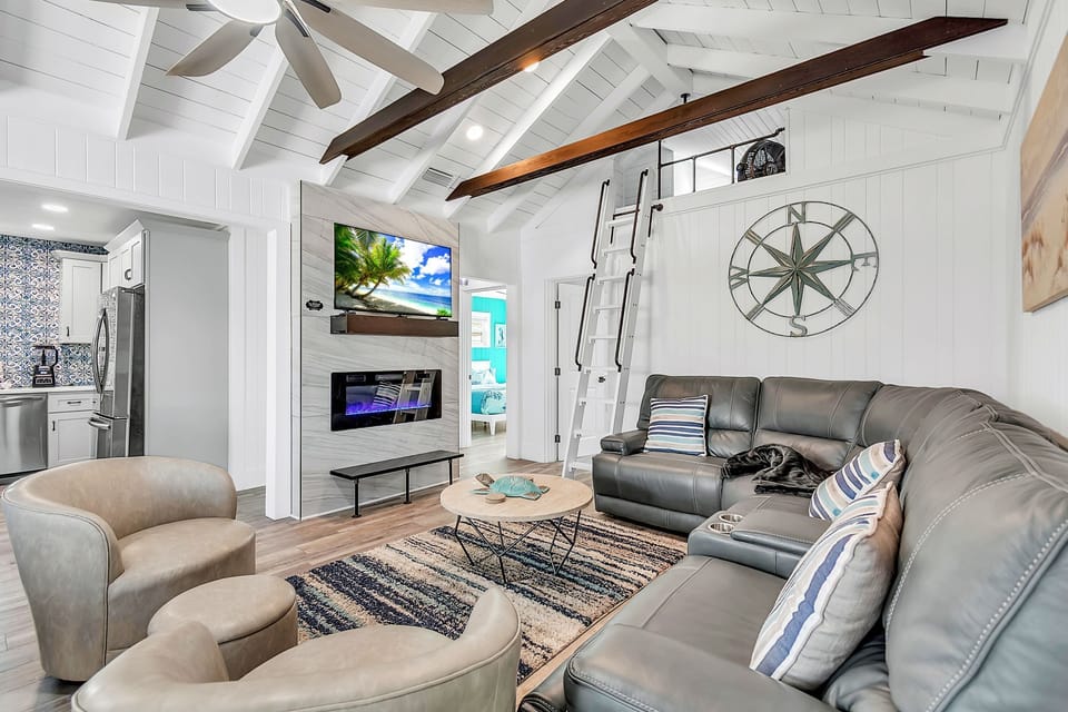 Living Room with Electric Fireplace, Smart TV - Ladder to the Loft Area