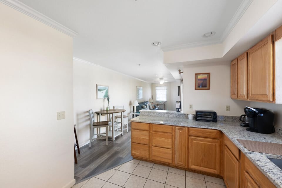 Open kitchen with plenty of counter space for easy family meals