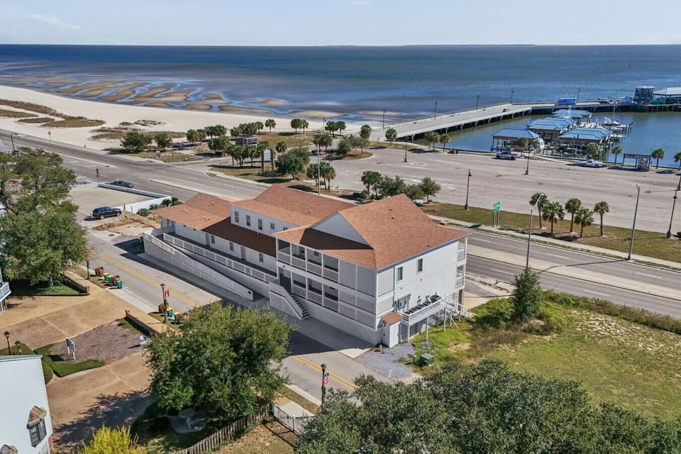 Bird’s-eye view — Coastal setting near the water