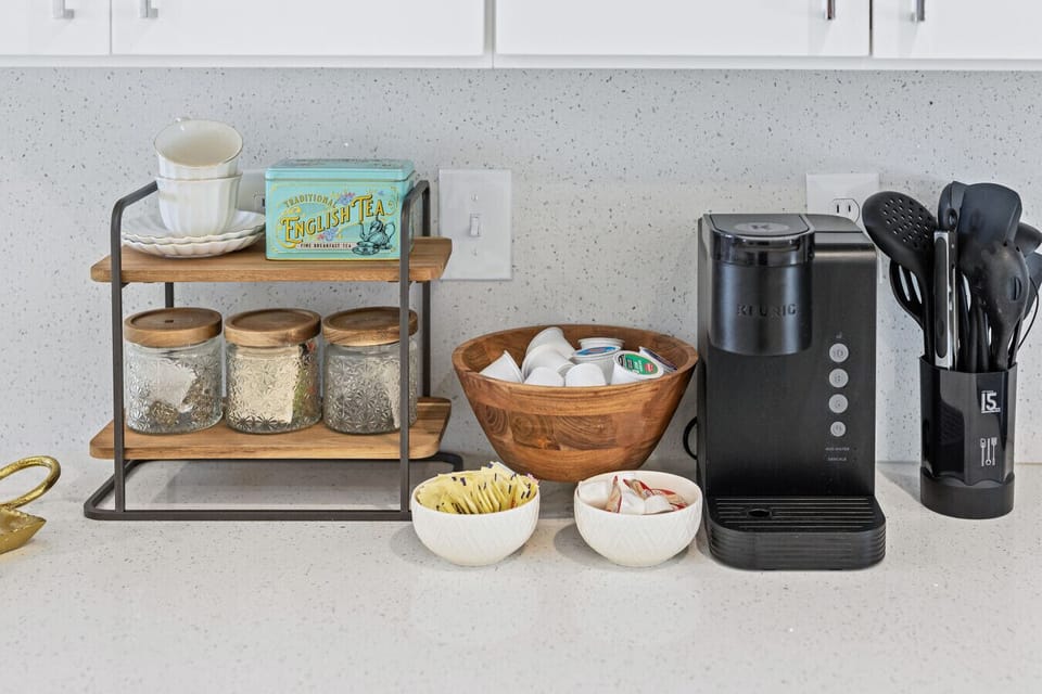 Coffee and tea station stocked for easy mornings