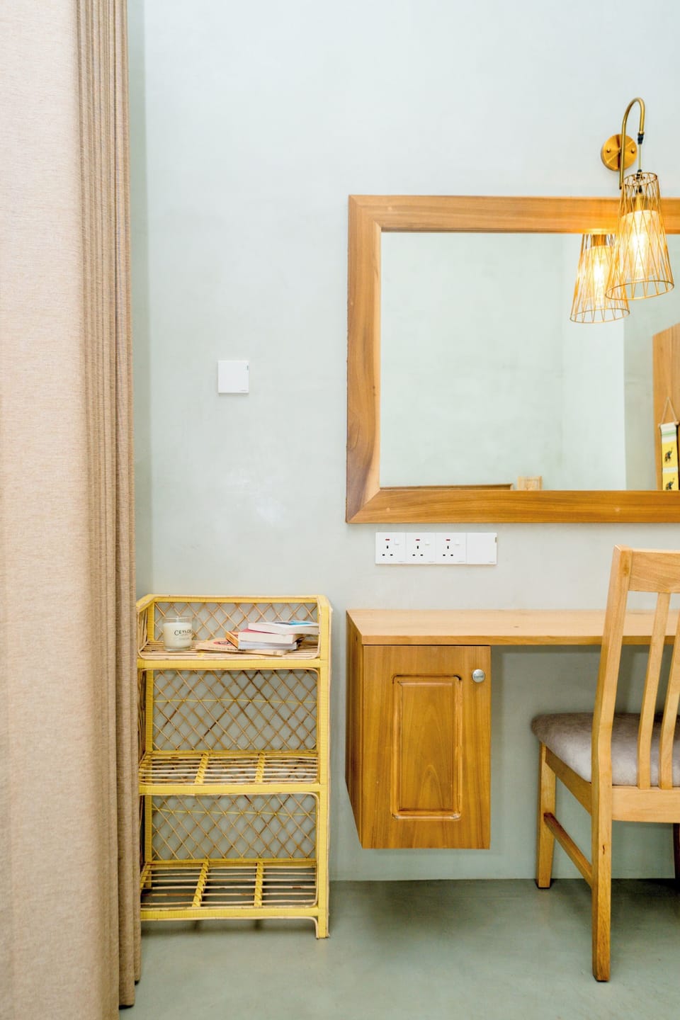 Working area with chair, table and plugs 