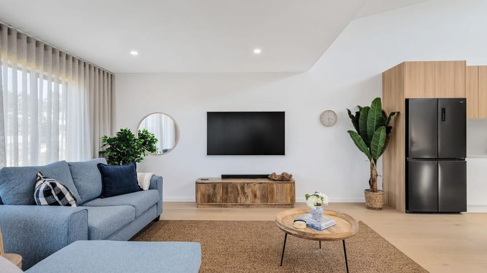 Bright living room with stylish décor and natural light