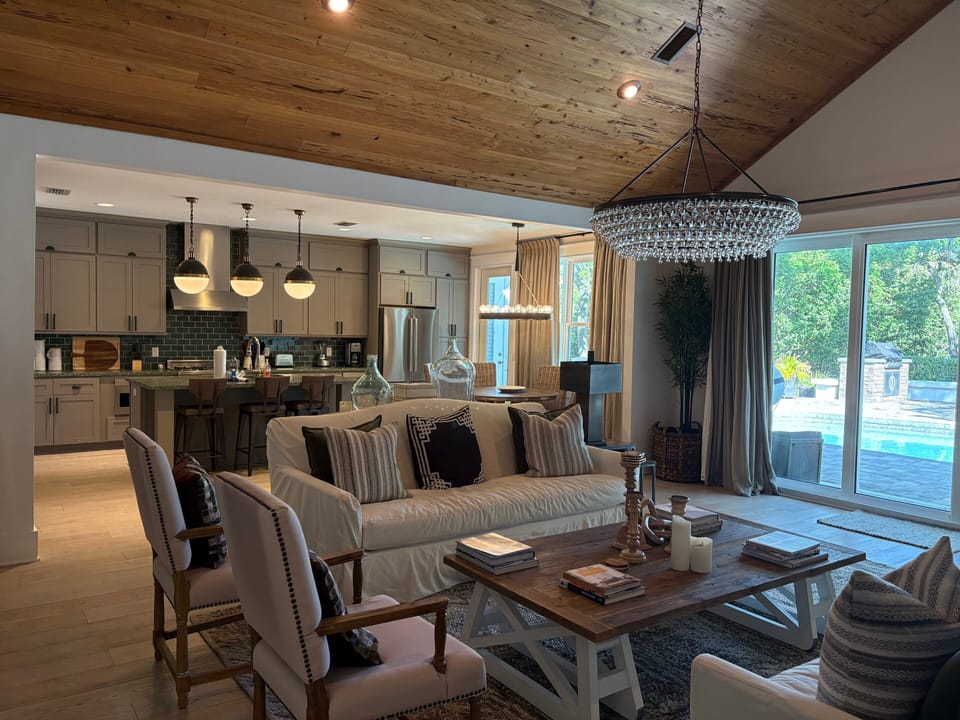 Living room flows into kitchen