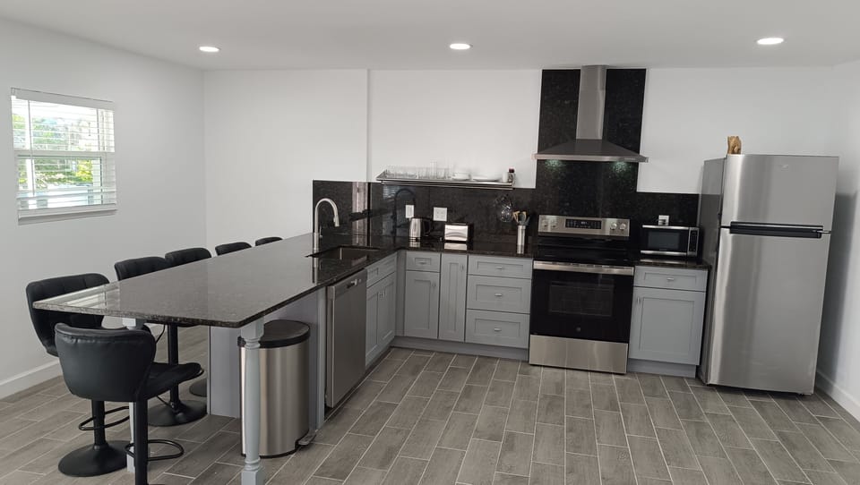 Granite counter top for cooking and eating. 