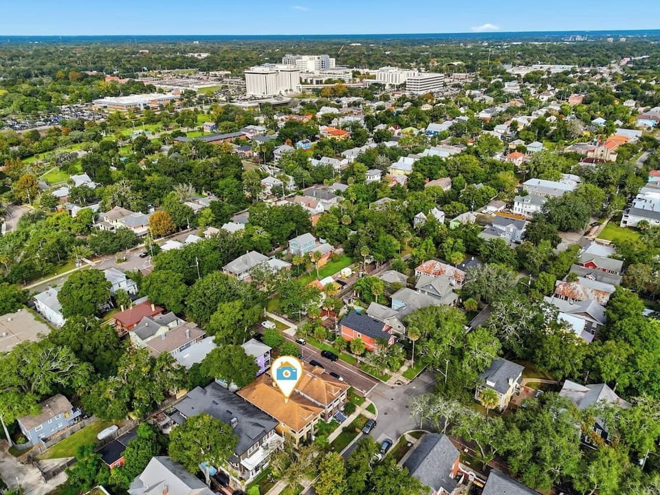 Drone view of where we are located within downtown Springfield