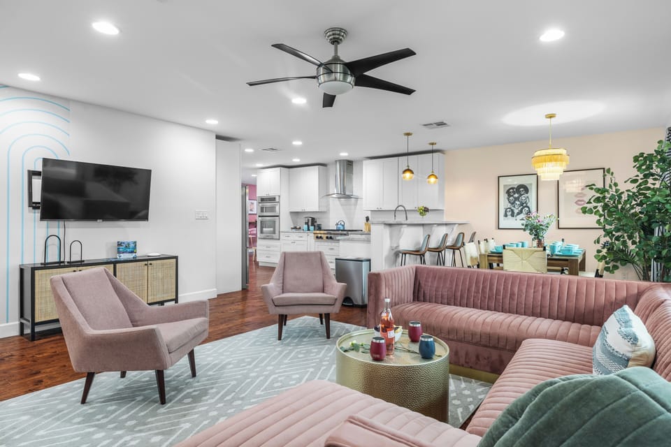 Stylish open-concept living area.