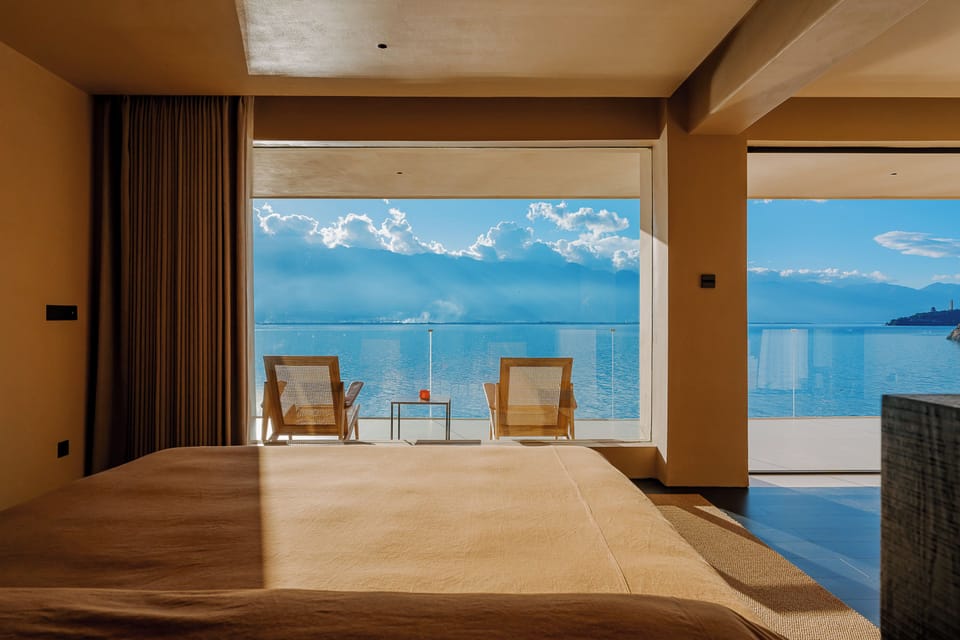 Luxury Double Room, Ocean View | In-room safe, desk, laptop workspace, blackout drapes