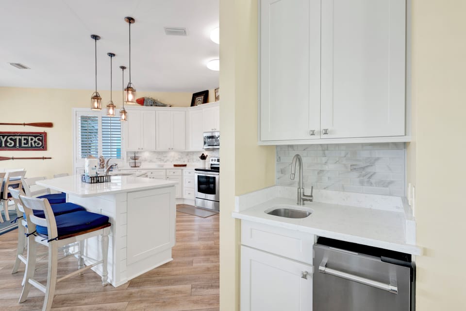 A wet bar with standalone ice maker for added convenience