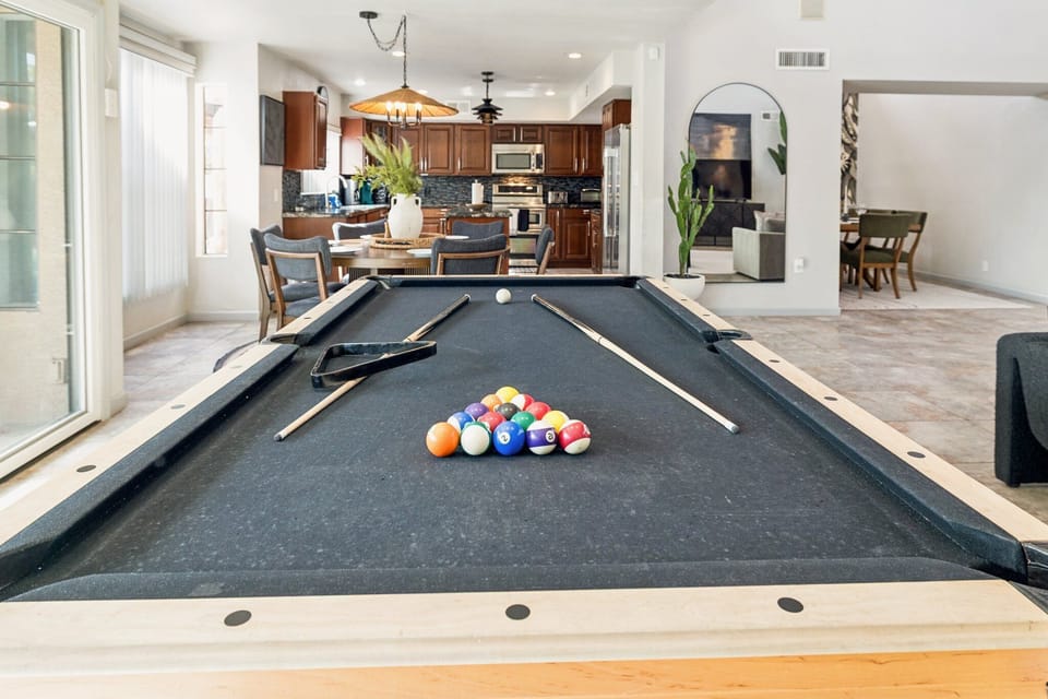 Indoor game area overlooking the kitchen